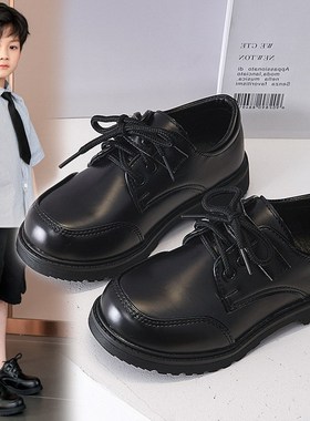 儿童鞋男童皮鞋春秋2025新款韩版英伦风黑色软底小学生校园演出鞋