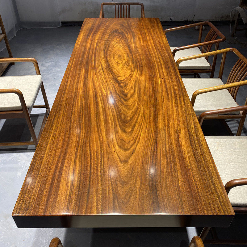 奥坎实木大e板茶桌原木茶台茶板红木奥砍菠萝格办公餐桌书桌1米8