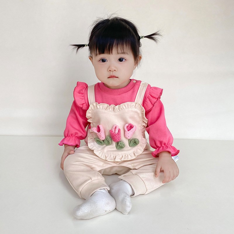 加绒新生儿连体衣秋冬婴儿连身衣长袖爬服女宝宝哈衣假两件外出服