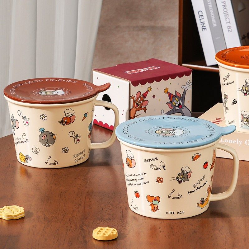 猫和老鼠陶瓷泡面碗高颜值学生宿舍带把手碗大容量情侣闺蜜嗦粉碗,餐饮具,碗,淘宝优惠券,粉丝福利购,淘宝优惠卷