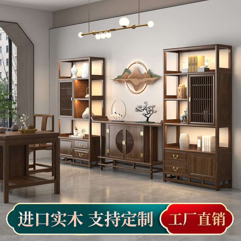 博古架实木d中式多宝阁置物架茶叶柜展示柜茶台背景柜茶室陈列组