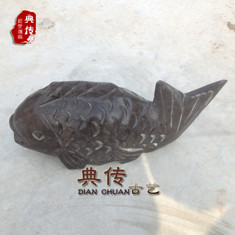 庭院鱼池喷泉流水仿古园林石雕喷水鱼青石雕刻动物家装饰品小摆件