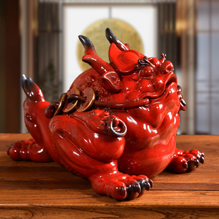 曾国清陶瓷招财金蟾摆件大号三足蟾蜍店铺客厅收银台装 饰开业礼品