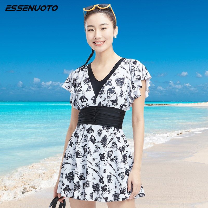 温泉泳衣女款大码保守高级感无袖连体泳装成人海边度假沙滩游泳衣