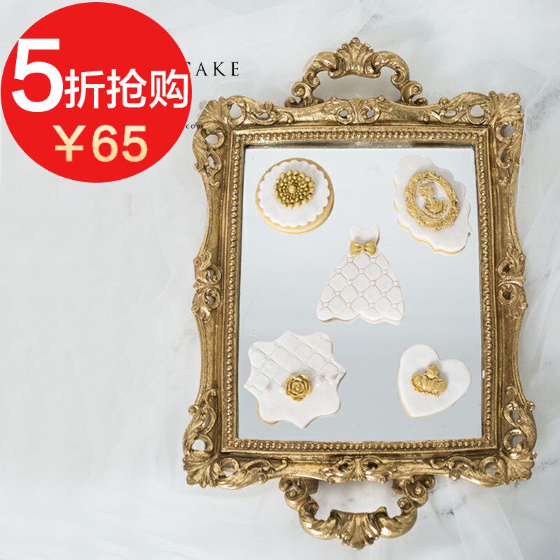 欧式金色长方形托盘果盘茶盘糕点盘蛋糕K盘首饰盒托盘盘子蛋糕架