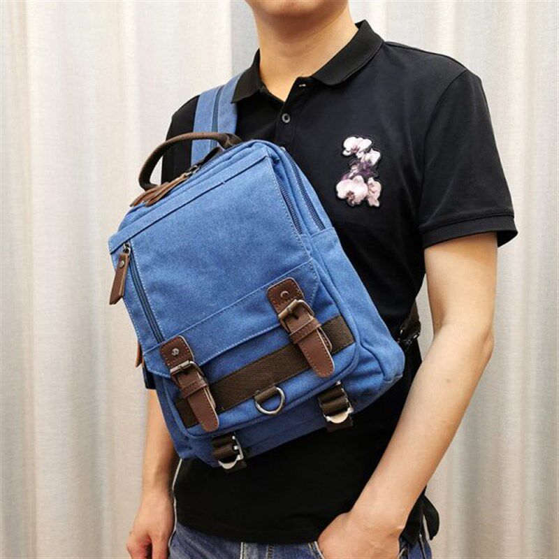 小型双肩包男休闲小号补习书包多功能胸包迷你帆布背包旅行小包包