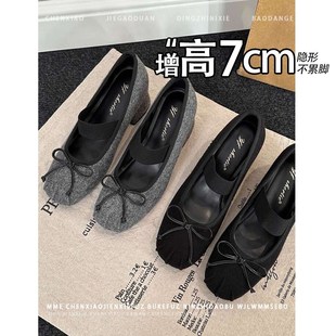不累脚!增高7CM加绒玛丽珍中跟女鞋2025冬季新款套脚粗跟单鞋