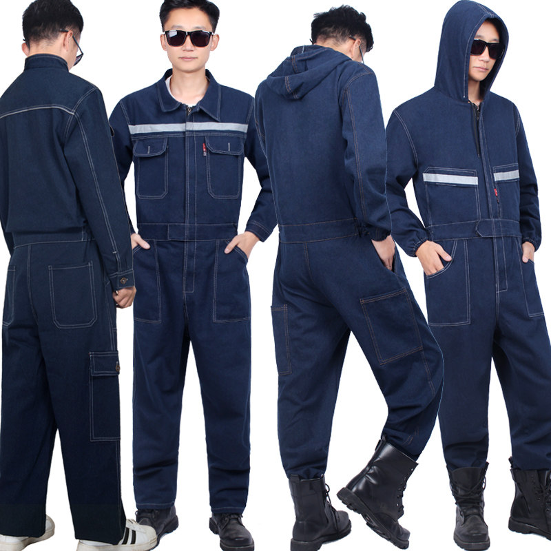 连体工作服牛仔防烫套装春秋男女电焊汽修喷漆机修防尘劳保服