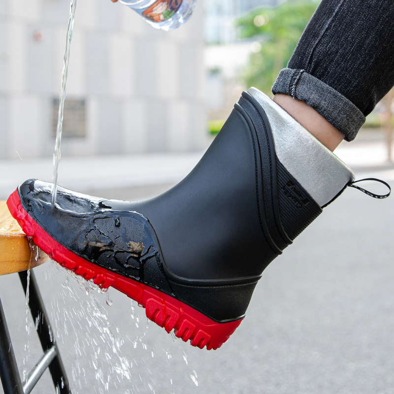 英伦时尚中筒雨鞋男加绒雨靴防滑防水鞋保L暖厨房胶鞋钓鱼洗车工