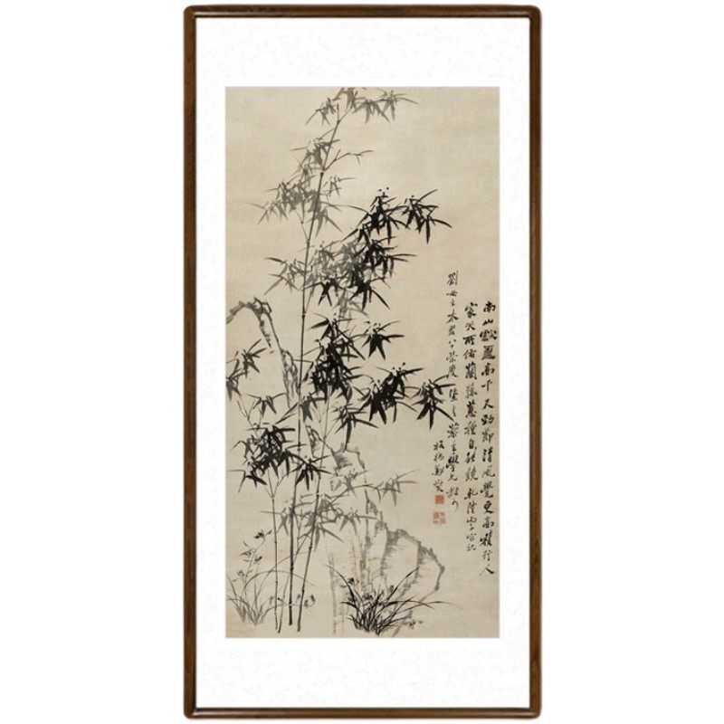 郑板桥竹石兰蕙图国画竹子写意水墨画中式客厅装饰画玄关竖版挂画