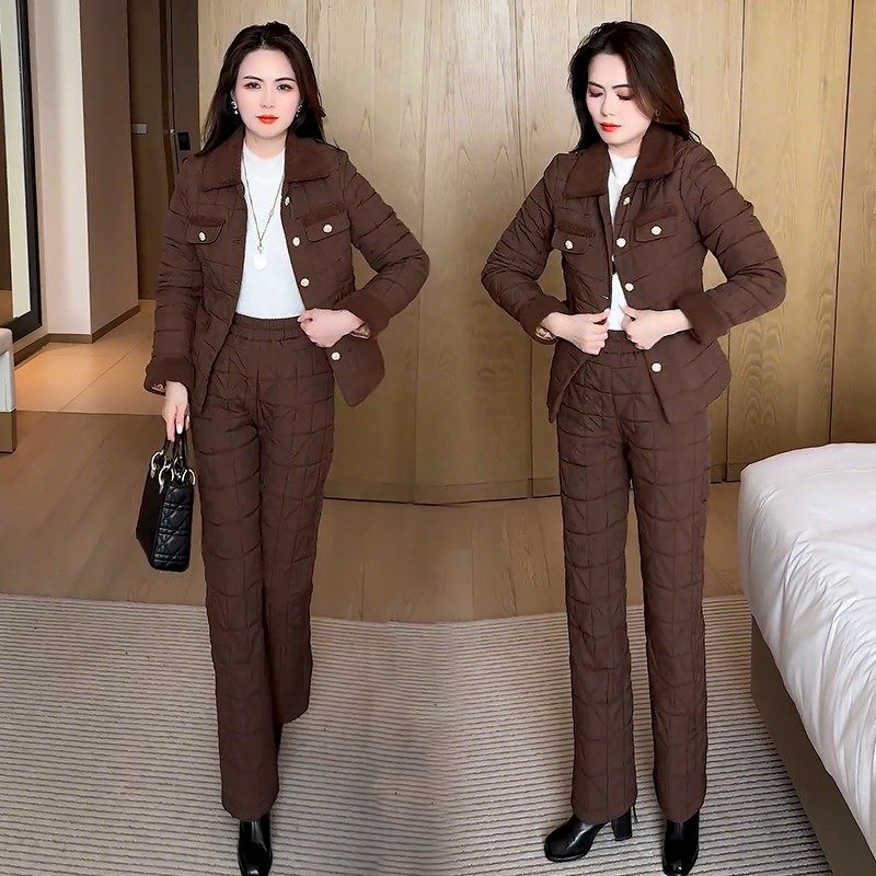 时尚洋气减龄套装女冬季2024新款小个子高级感棉衣棉裤保暖两件套