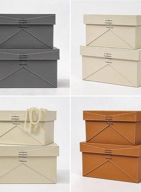 样板间收纳盒衣帽间卧室衣柜皮革储物盒整理装饰盒别墅装饰品摆件