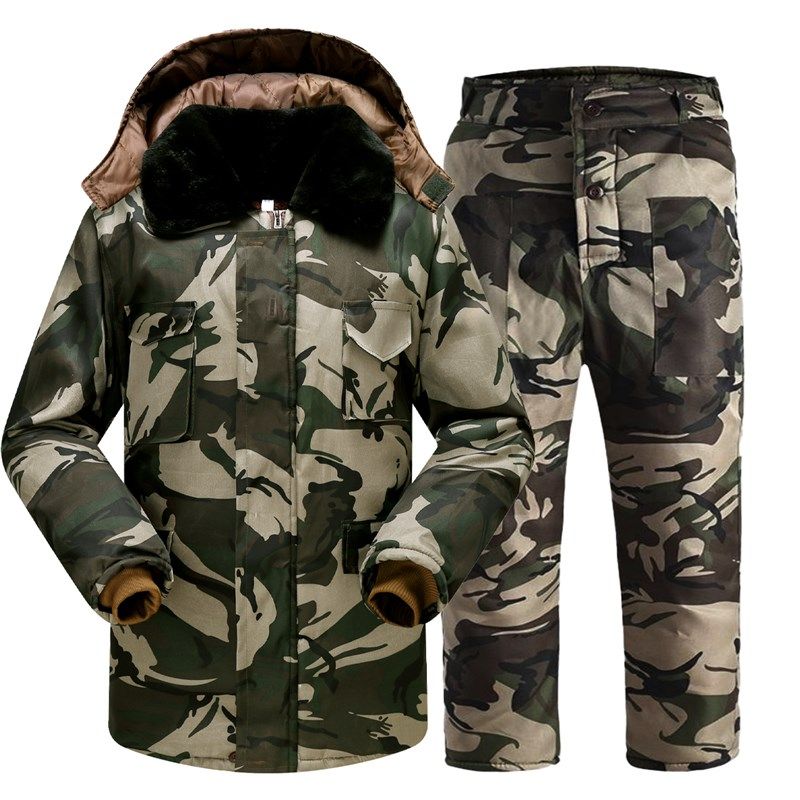 中长款迷彩棉袄男冬季加厚绒保暖冷库工作防寒服劳保W棉衣棉裤套