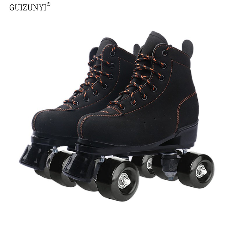 黑色成人双排溜冰鞋儿童四轮滑鞋成年男女旱冰鞋双排轮滑冰鞋闪光