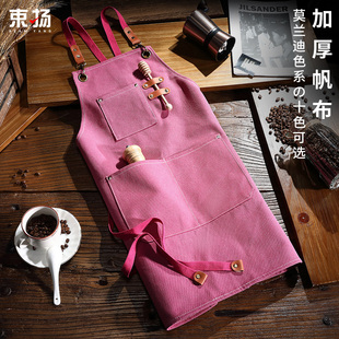 画室围裙定制logo印字花店咖啡师工作服奶茶美甲店围腰女加厚帆布