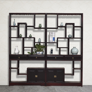 博古架实木中式摆件多宝阁展示柜茶架展示架子榆木架隔断茶叶货架