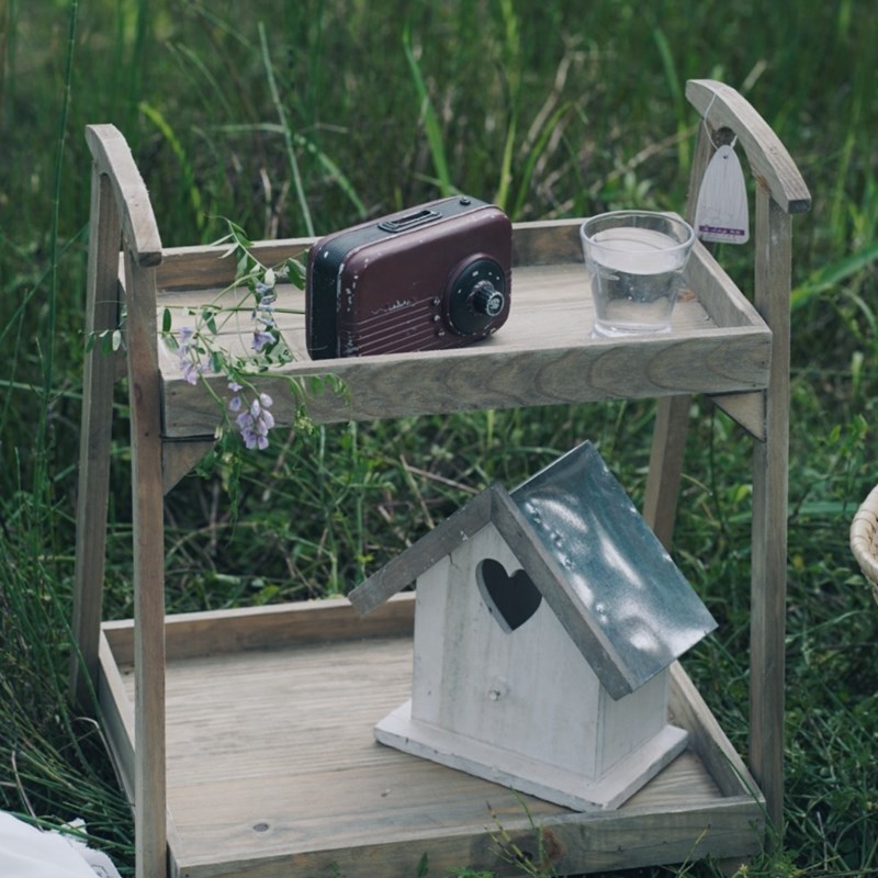 实木做旧白房顶铁皮装饰鸟屋爱心镂空庭院装饰挂件 花园软装饰品