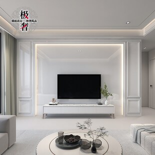 极简电视背景墙岩板瓷砖大理石现代简约法式石材护墙板造型客厅