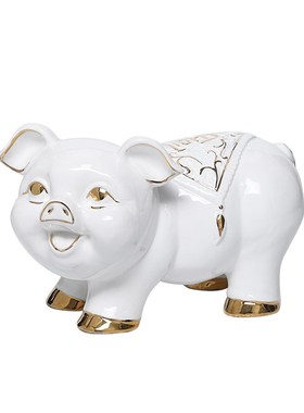 生肖陶瓷猪摆件招财可爱补角全瓷猪现代中式家居客厅办公室摆设猪