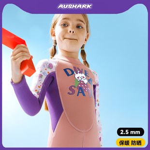 AUS儿童潜水服2.5mm女孩长袖 泳衣连体防寒保暖加厚游泳冲浪水母衣