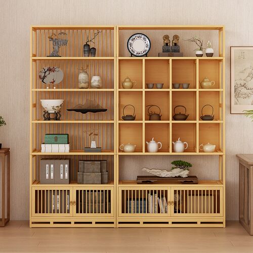 博古架背条茶叶展示柜茶具架中式茶室背景墙文玩置物架多宝阁柜子