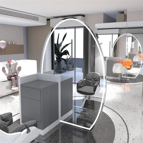 25年新款理发店镜台带灯柜子一体落地美发店发廊专用单面双面镜子