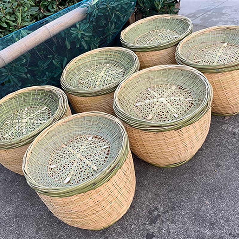 竹筐超市海鲜水产超市陈列篮竹编水果篮水果盘水果筐水果盆竹