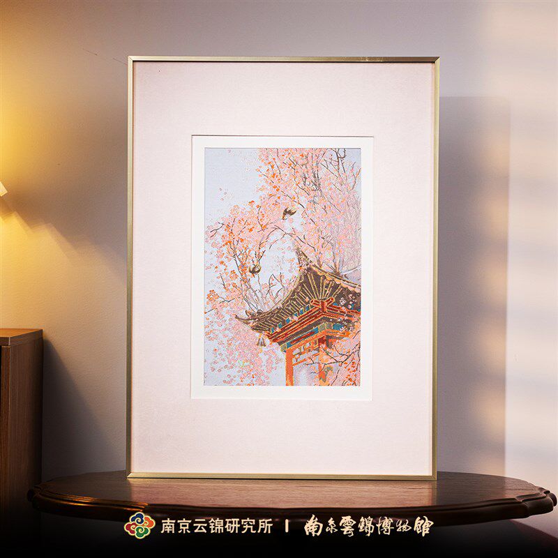 南京云锦研究所博物馆春韵装饰画非遗工艺品挂画中式.桃花风景画