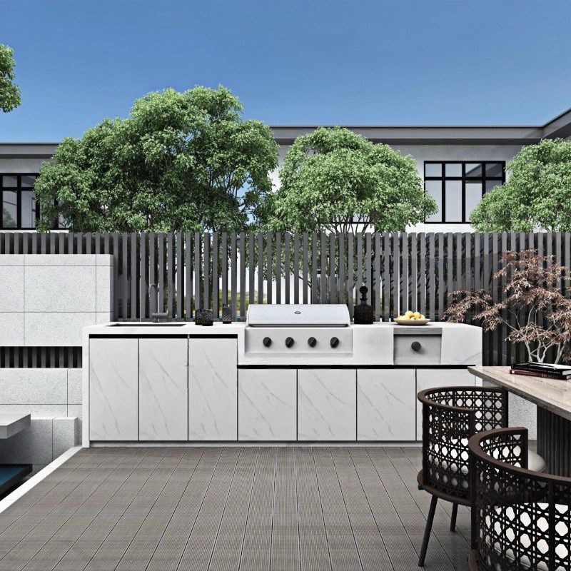 高级户外庭院洗手台岩板岛台防水操作台拖把池洗手台一体盆储物柜