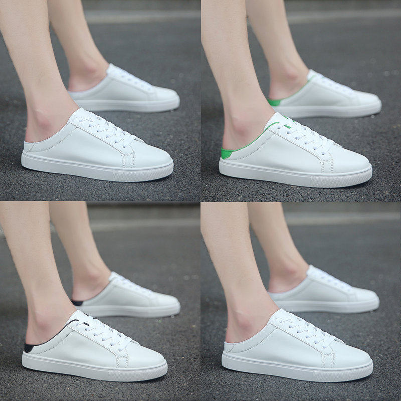 包头半拖鞋男韩版潮流半托小白鞋学生无后跟帆布鞋软底懒人凉拖鞋