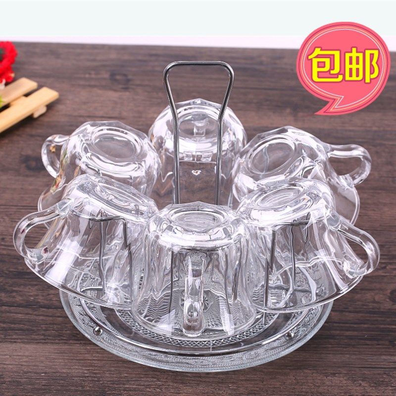 家用水杯玻璃杯套装欧式带把透明玻璃水杯子加厚耐热茶杯具带架子,餐饮具,玻璃杯,淘宝优惠券,粉丝福利购,淘宝优惠卷
