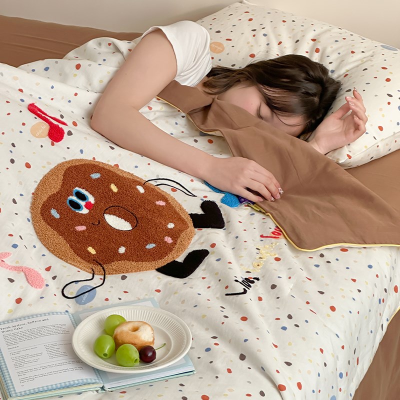 u点小脾气A类全棉双层纱夏被可爱卡通毛巾绣夏季空调被可机洗2m