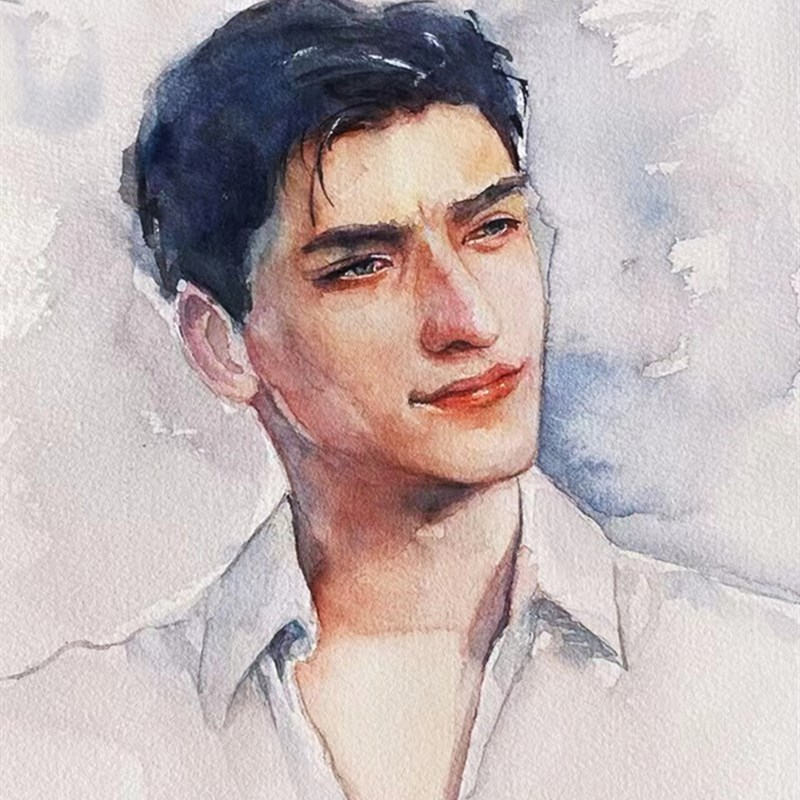 水彩画像定制真人照片人物手绘画定制肖像画彩铅情侣女友画像人像