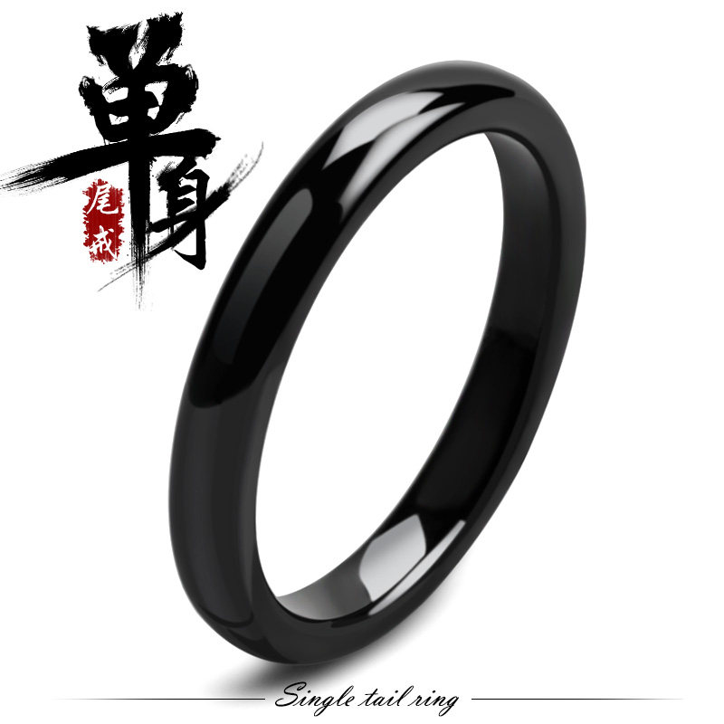 黑色陶瓷男d士尾戒 日韩版小指单身戒指 个性潮男指环戒子首饰品
