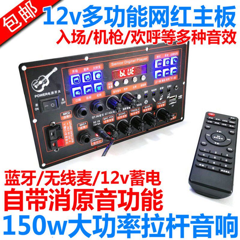 12v消原音大功率功放板8寸10寸12寸15寸N拉杆广场舞伴音网红声效