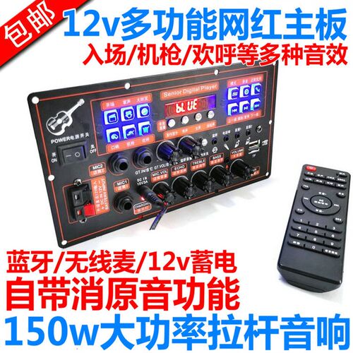 12v消原音大功率功放板8寸10寸12寸15寸N拉杆广场舞伴音网红声效