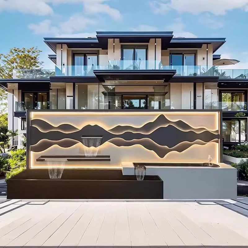 不锈钢定制中式流水背景墙影壁墙户外庭院别墅金属园林水幕墙屏风