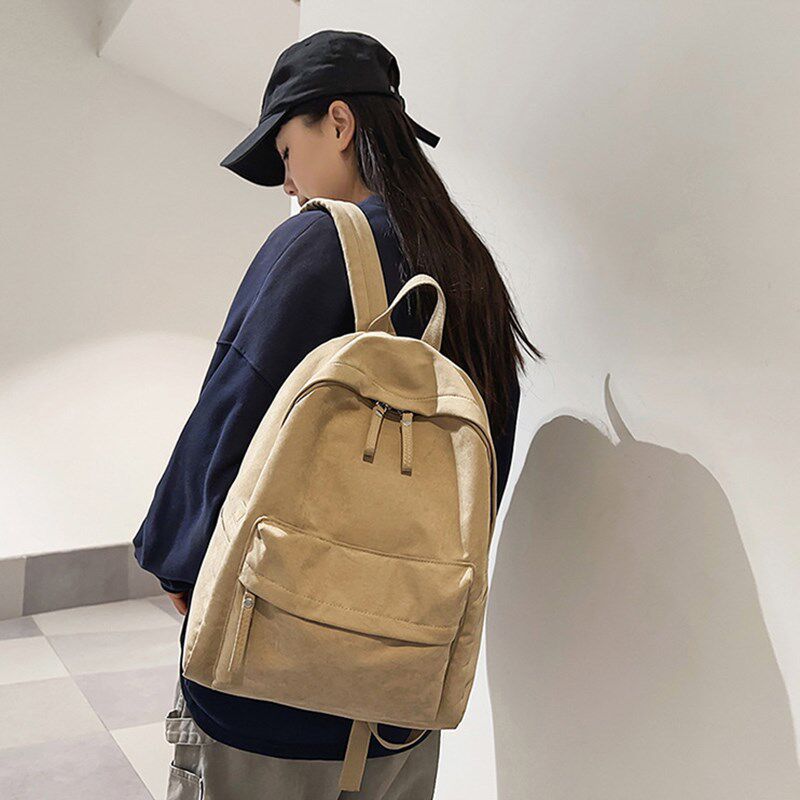 新款通勤双肩包韩版纯色百搭书包女大学生高中生短途旅行时尚背包