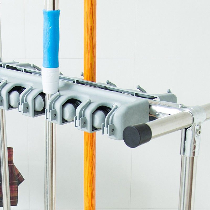 可移动不锈钢拖把架子 收纳放置物架落地式 卫生间扫把架挂钩挂架