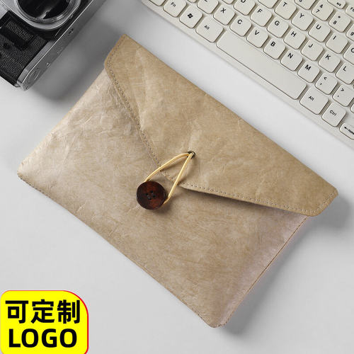 日系防水带纽扣杜邦纸信封袋收纳包文件票据细袋信封包印logo