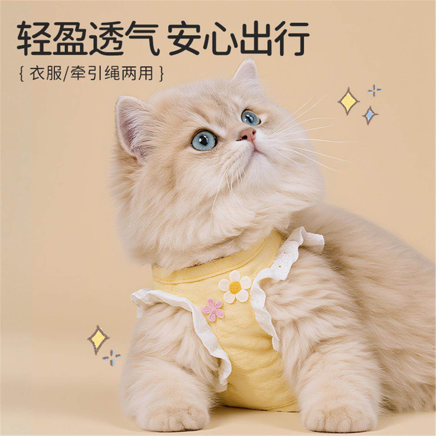 猫咪牵引绳防挣脱不勒脖背心式外出专用小猫幼猫胸背带项圈遛猫绳