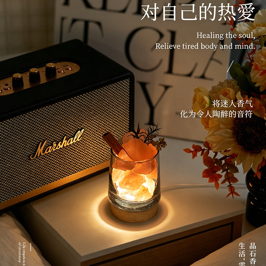 小夜灯天然植物香薰灯创意暖调睡眠卧室氛围灯精油扩香石礼盒礼物
