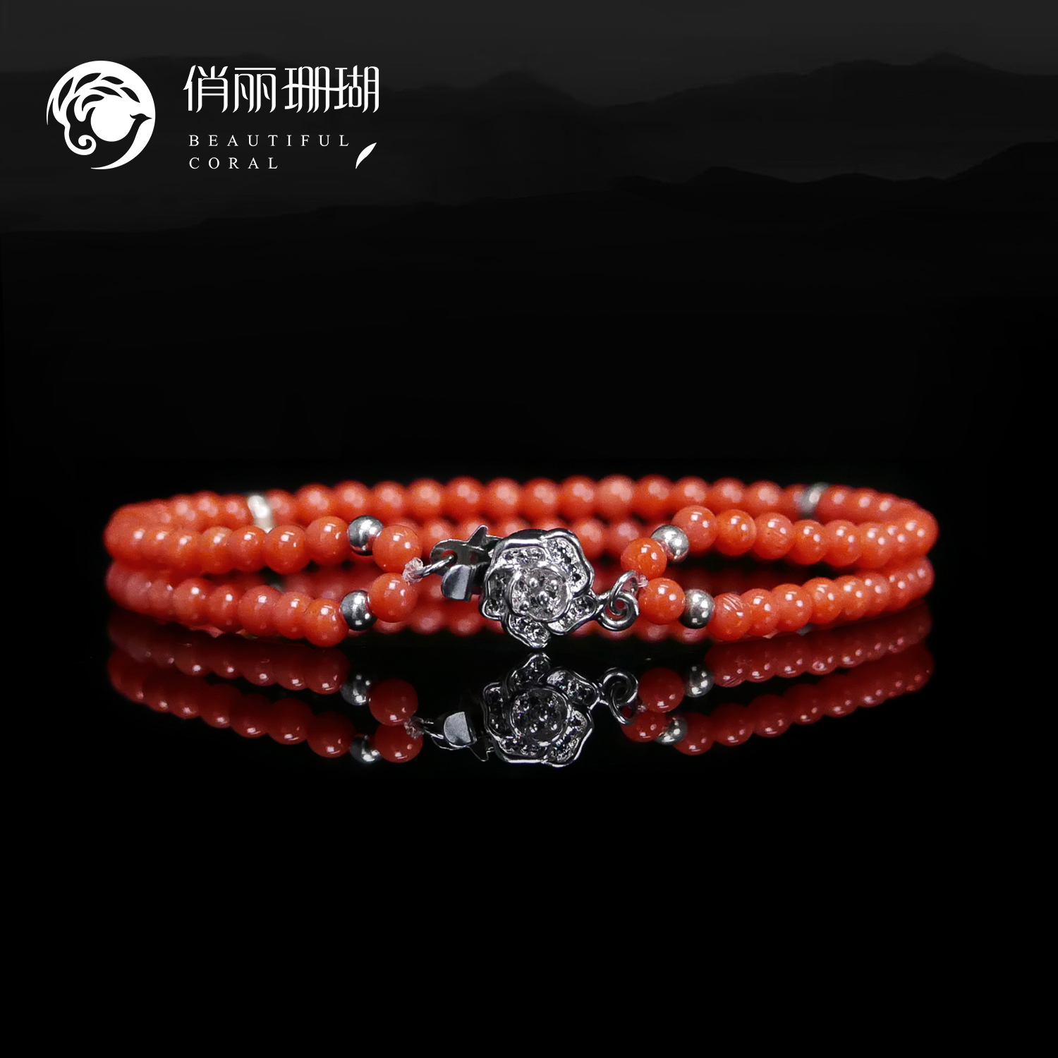 俏丽纯天然沙丁红珊瑚圆珠手链