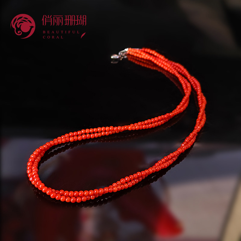 俏丽天然红珊瑚圆珠扭项链/XL2653
