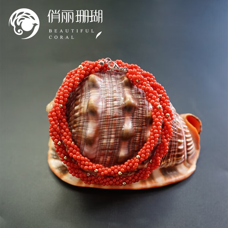 俏丽红珊瑚项链圆珠手链套链