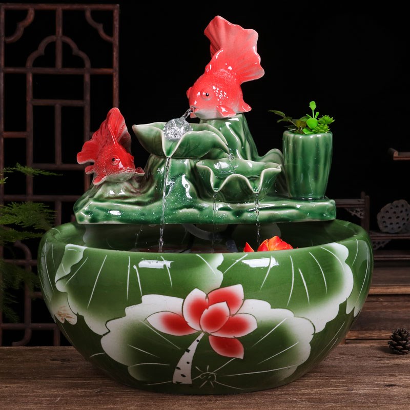 景德镇陶瓷鱼缸碗莲睡莲盆荷花缸大号乌龟养鱼盆家用流水摆件创意