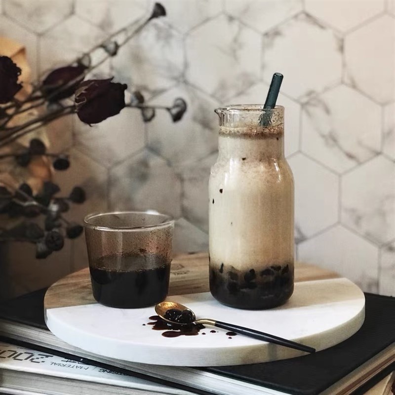 新品in高颜值一壶一杯玻璃气泡奶茶果汁耐高温牛奶早餐一人饮茶杯