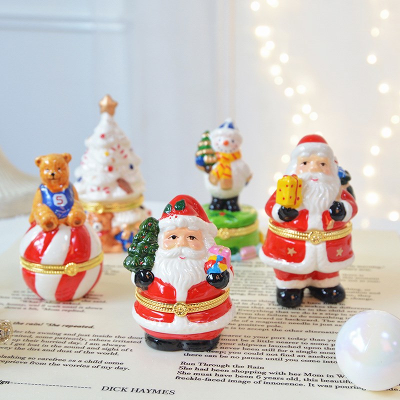 新款系列SwanLace圣诞树陶瓷圣诞老人姜饼人女友礼物戒指首饰盒