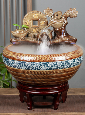 景德镇陶瓷鱼缸家用流水喷泉小金鱼缸客厅摆件鱼缸造景桌面养鱼盆