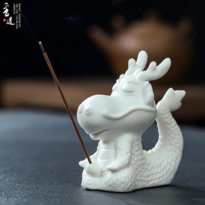 创意香座线香插陶瓷可爱白龙生肖龙年摆件中式客厅茶室室内香薰炉